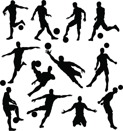A set of Soccer Player Silhouettes in lots of different poses
