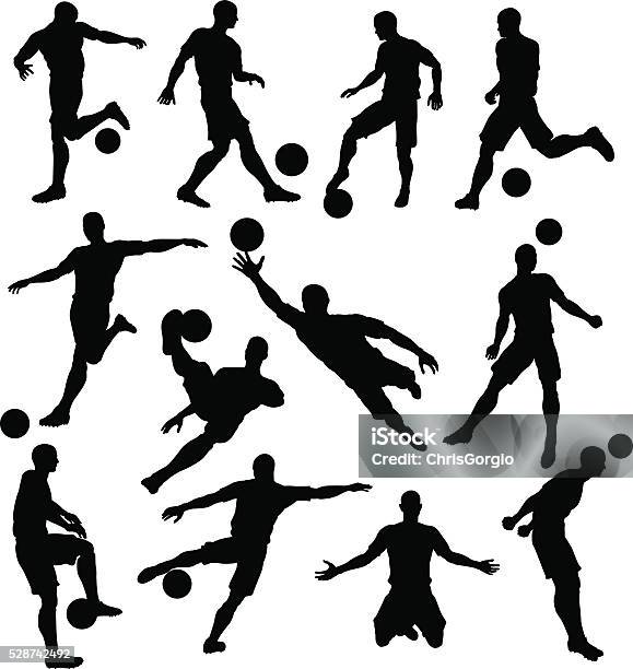 Soccer Player Silhouettes Stock Illustration - Download Image Now - In Silhouette, Soccer Player, Soccer