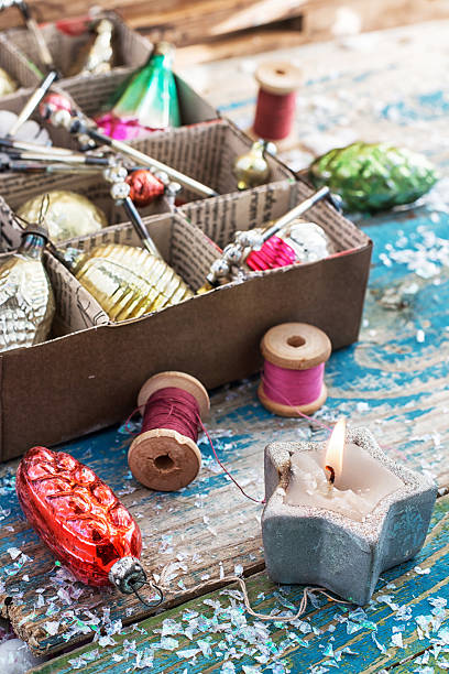 istock outdated Christmas toys in cardboard box 528745393