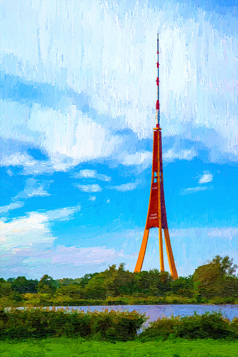 New television tower. Built on island. Riga. Latvia