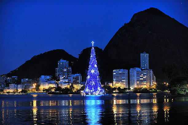 Christmas Tree on Lagoon, Rio de Janeiro, Brazil stock photo
