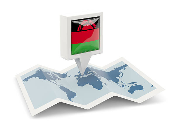 Closeup of Ruffled Malawi Flag, Malawi Flag Blowing in Wind