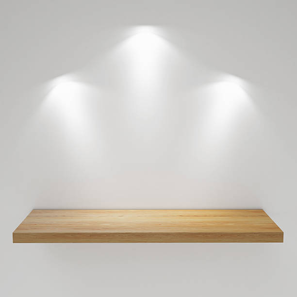 istock Empty Wooden Shelf on the White Wall, Exhibit, Render 528764395