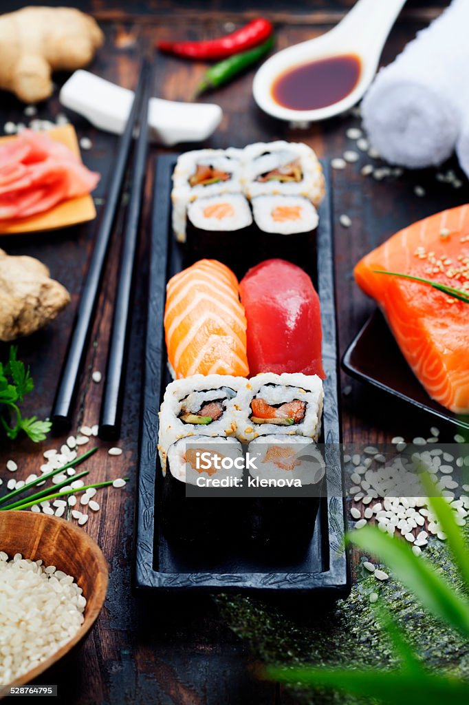 sushi sushi rolls with sushi ingredients Asia Stock Photo
