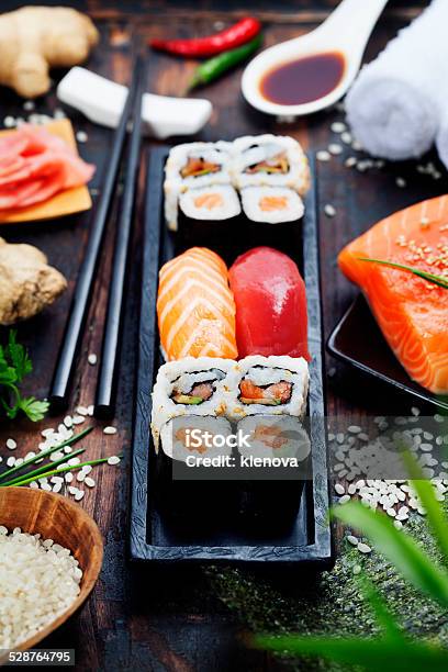 Sushi Stock Photo - Download Image Now - Asia, Bamboo - Material, Black Color