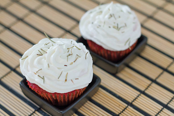 Red velvet cupcakes with goat cheese and rosemary