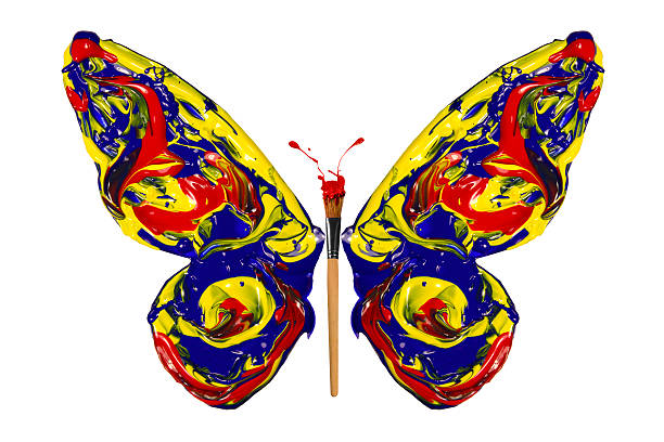 Blue red yellow paint made butterfly