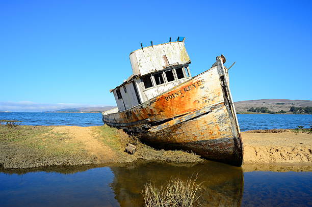 verlassenes schiff point reyes - point reyes national seashore northern california beach california stock-fotos und bilder