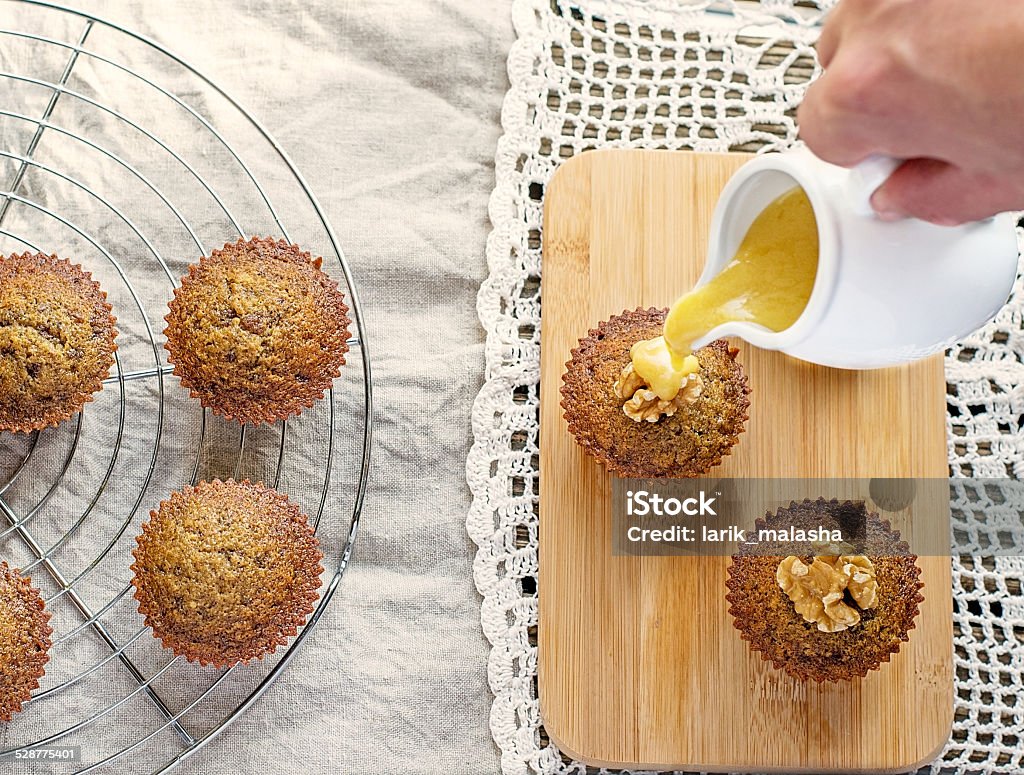 Moist date muffins with homemade toffee caramel Moist muffins with dates and homemade toffee caramel Cake Stock Photo