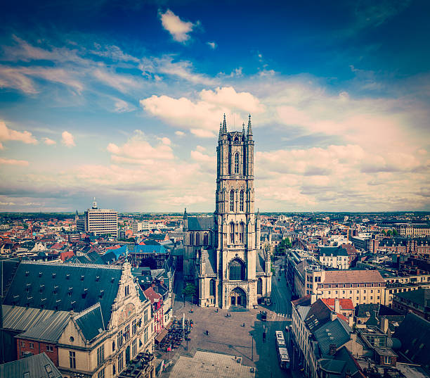 istock Saint Bavo Cathedral and Sint-Baafsplein, view from Belfry. Ghen 528776843