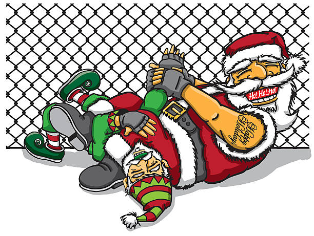 jiu jitsu santa comic - ju jitsu stock-grafiken, -clipart, -cartoons und -symbole