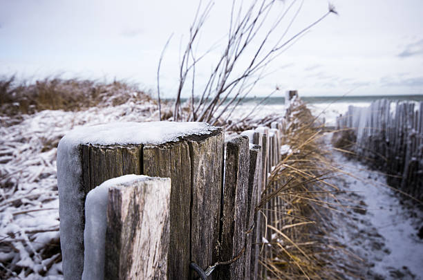 Snow fence post stock photo