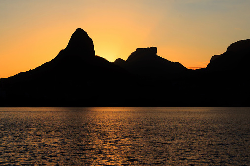 Sunset Lagoon Rodrigo de Freitas (Lagoa), water, sky, mountain Two brothers, Stone of Gavea, Rio de Janeiro, Brazil