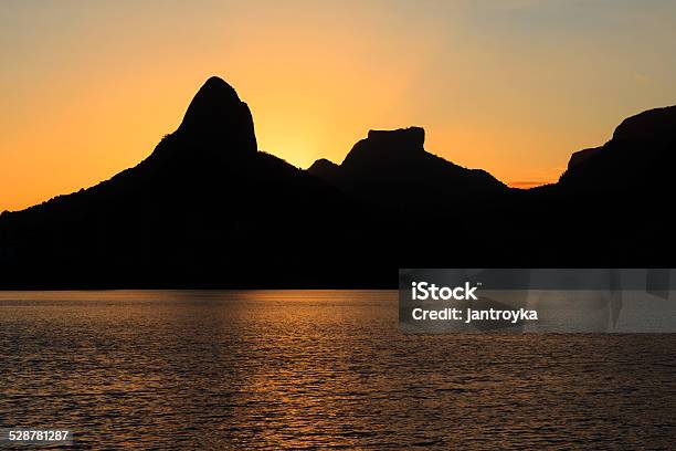 Sunset Lagoon Rodrigo De Freitas Mountain Janei River Stock Photo - Download Image Now