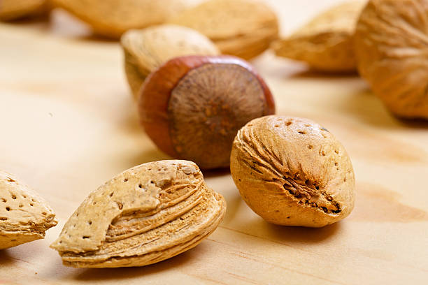 istock Whole almond with variety of nuts on background 528791209