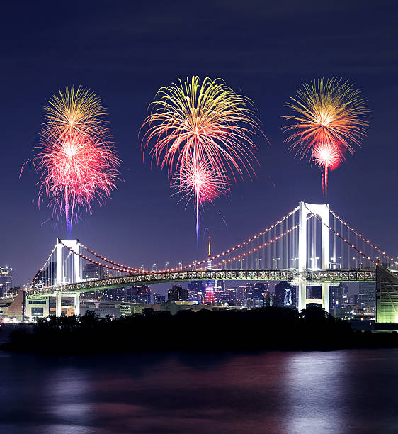 istock Fireworks celebrating over Tokyo Rainbow Bridge at Night 528792651