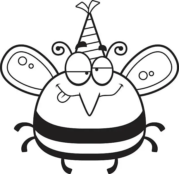 Vector illustration of Cartoon Bee Drunk Party