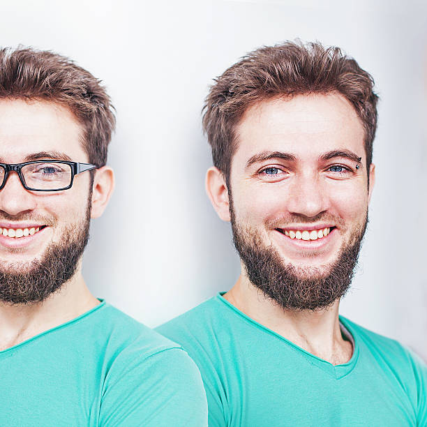 istock Smiling man with eyesight problems. Glasses vs contact lenses concept 528810969