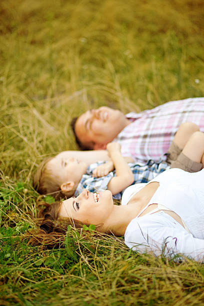 istock Happy family resting on the grass 528815757