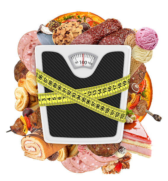 istock Measuring tape wrapped around bathroom scales. 528865169