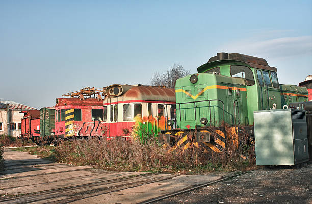 istock Old abandoned  trains at  depot in sunny day 528865683