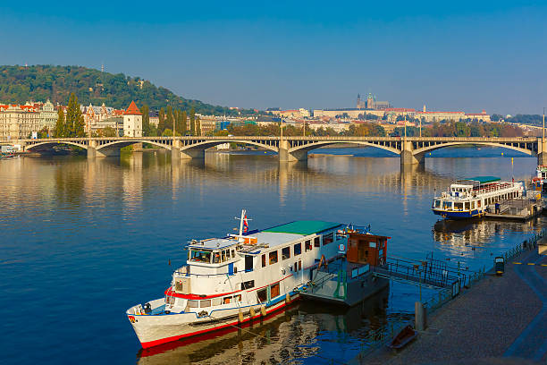 View from St. Charle's Bridge to old town in evening, Prague