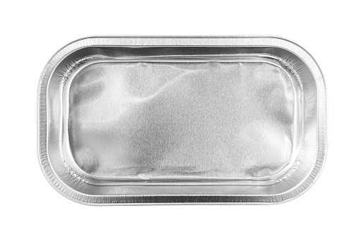 An empty rectangular Aluminum Foil Tray top view isolated on white background