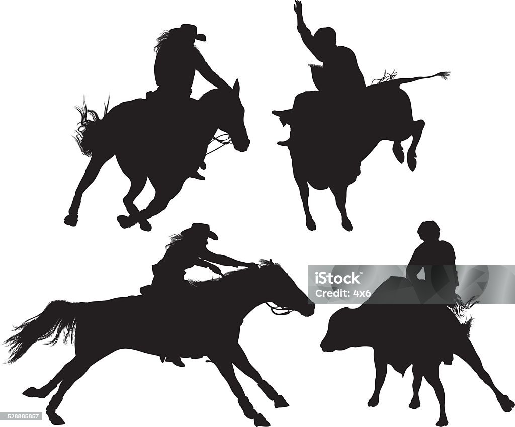 Bucking rodeo caballos - arte vectorial de Caballo - Familia del caballo libre de derechos