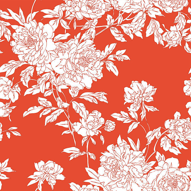illustrazioni stock, clip art, cartoni animati e icone di tendenza di seamless pattern con fiori di peonie. - single flower chrysanthemum design plant