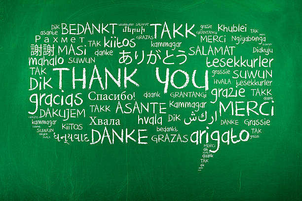 Thank You in Different Languages Thank you word cloud as speech bubble hello single word photos stock pictures, royalty-free photos & images