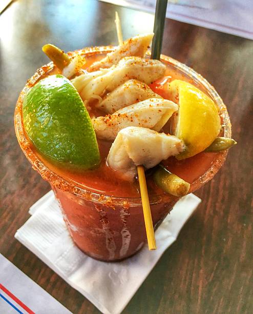Bloody Mary with crab meat and string beans