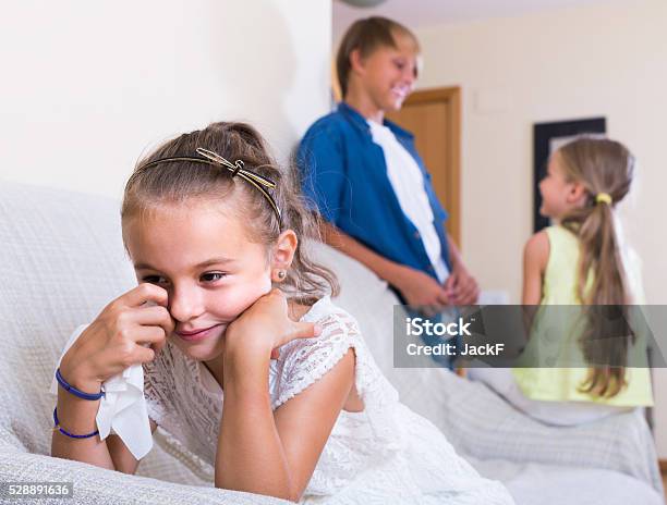 First Amorousness Girl And Couple Of Kids Apart Stock Photo - Download Image Now - Apartment, Arguing, Boys