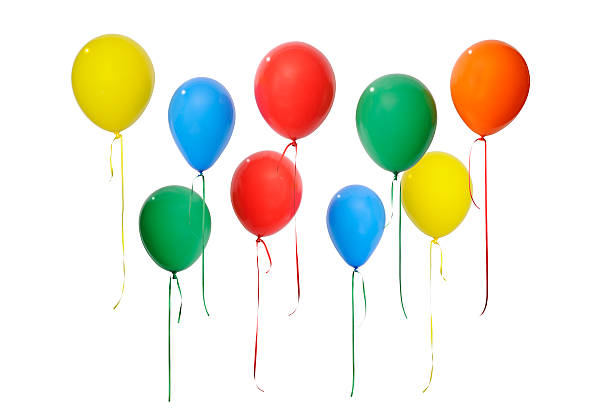 istock Isolated shot of multicolored balloons floating against white background 528892361