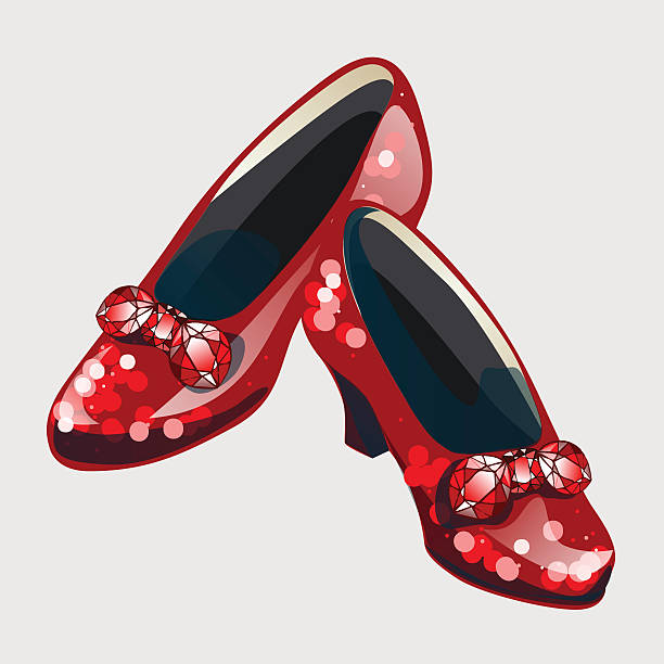 ilustraciones, imágenes clip art, dibujos animados e iconos de stock de zapatos rojos con barra curva que desde rubíes - zapatos rojos