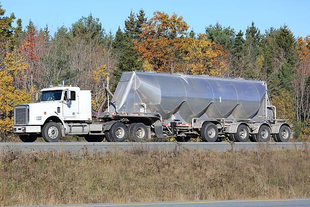 Tanker truck delivering its load. 