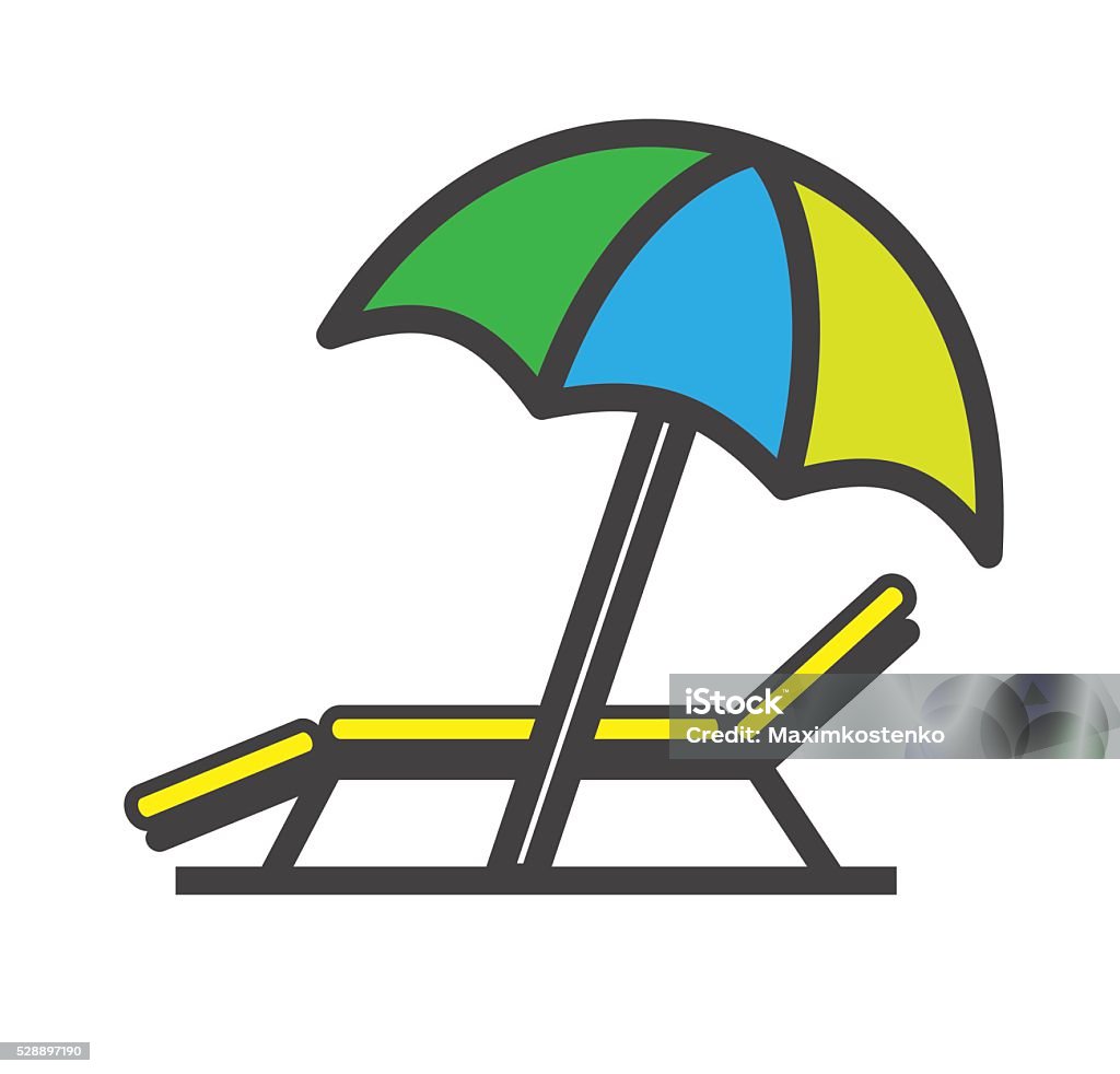 Cama solar una silla de playa reclinable icono plano, vector de - arte vectorial de Paraguas libre de derechos