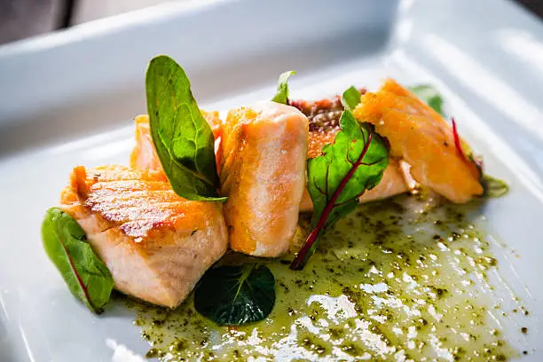 Photo of Plate of salmon and arugula