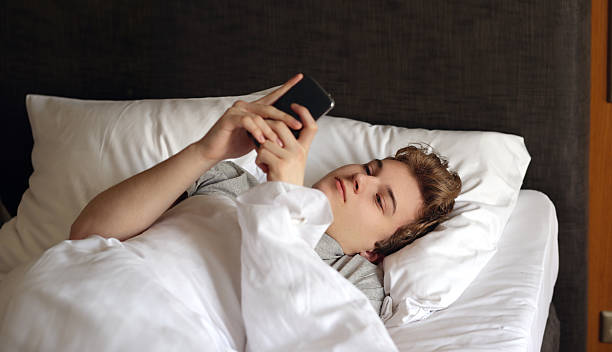 istock Young man using his smart phone in the bed 528898452