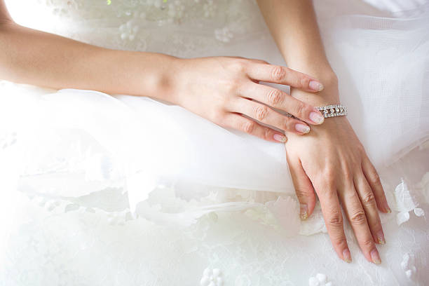 istock bride hand on white dress 528899633