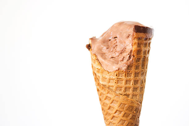 Eaten chocolate icecream on white background.