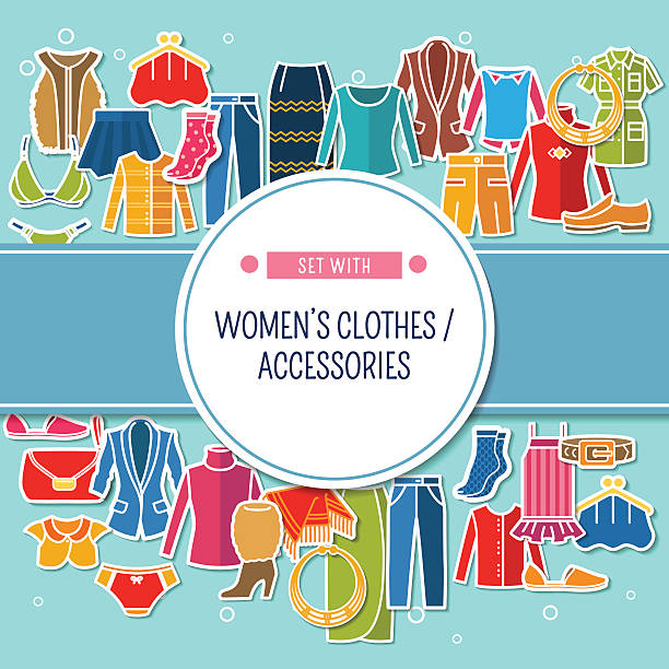 zestaw z kolorowe ubrania i akcesoria damskie - panties underwear transparent women stock illustrations