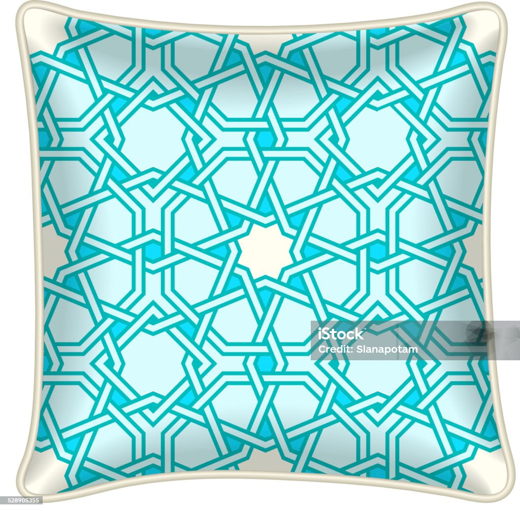 Decorative throw pillow Interior design element - Decorative throw pillow with patterned pillowcase - abstract geometric pattern. Isolated on white. Vector illustration. Arts Culture and Entertainment stock vector