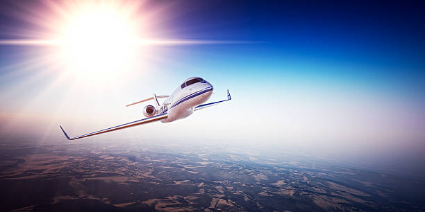 istock Realistic image of White Luxury generic design private jet flying 528905870