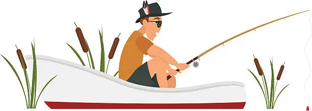 Vector illustration of Isolated fisherman on a boat