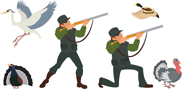 wektor izolowanych obraz myśliwy. - hunting rifle sniper duck hunting stock illustrations