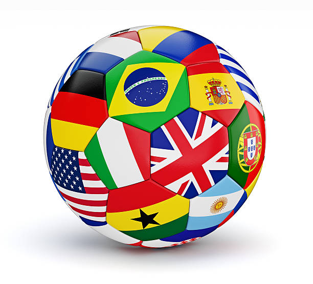 istock Soccer ball with world countries flags isolated 528907599