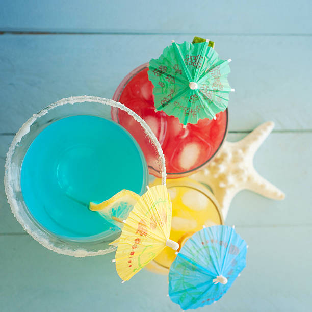 Cocktails on the blue wooden table