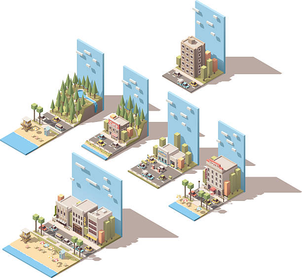 ilustrações de stock, clip art, desenhos animados e ícones de ilustrações de viagem de carro vector minibarra de ferramentas - isometric sea coastline beach