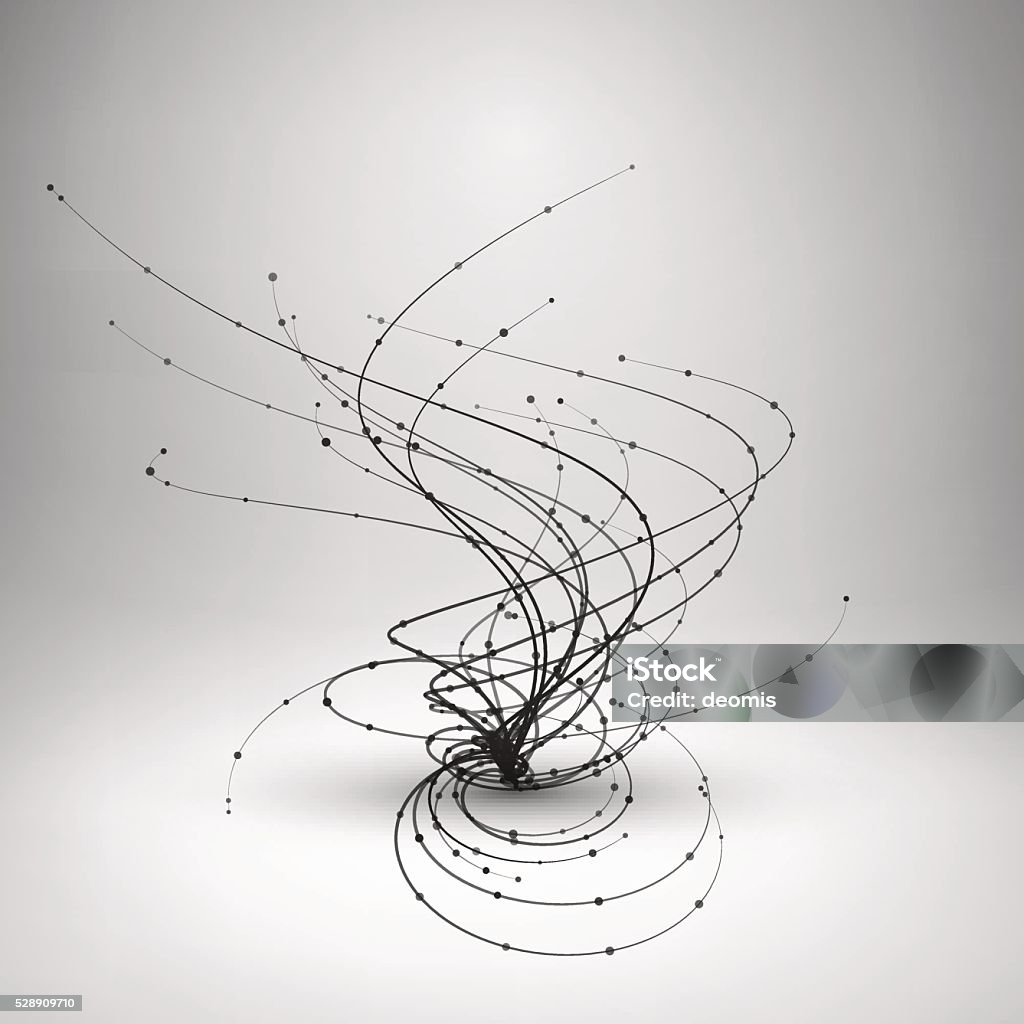 Tornado, vector illustration. Tornado. Swirl with connected line and dots. Wired structure. Technology background. Vector illustration. Tornado stock vector