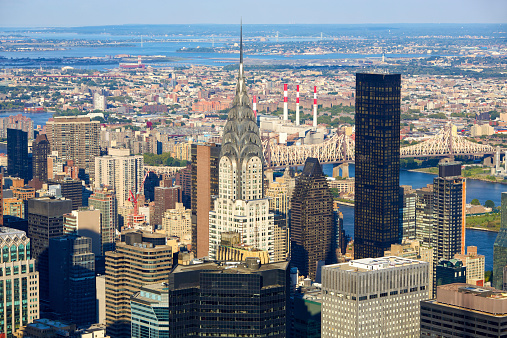 Aerial view of Manhattan urban skyscrapers, New York City